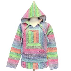 Vintage Molina Baja Hoodie Mexican Blanket Surf Baja Pullover Multicolor M